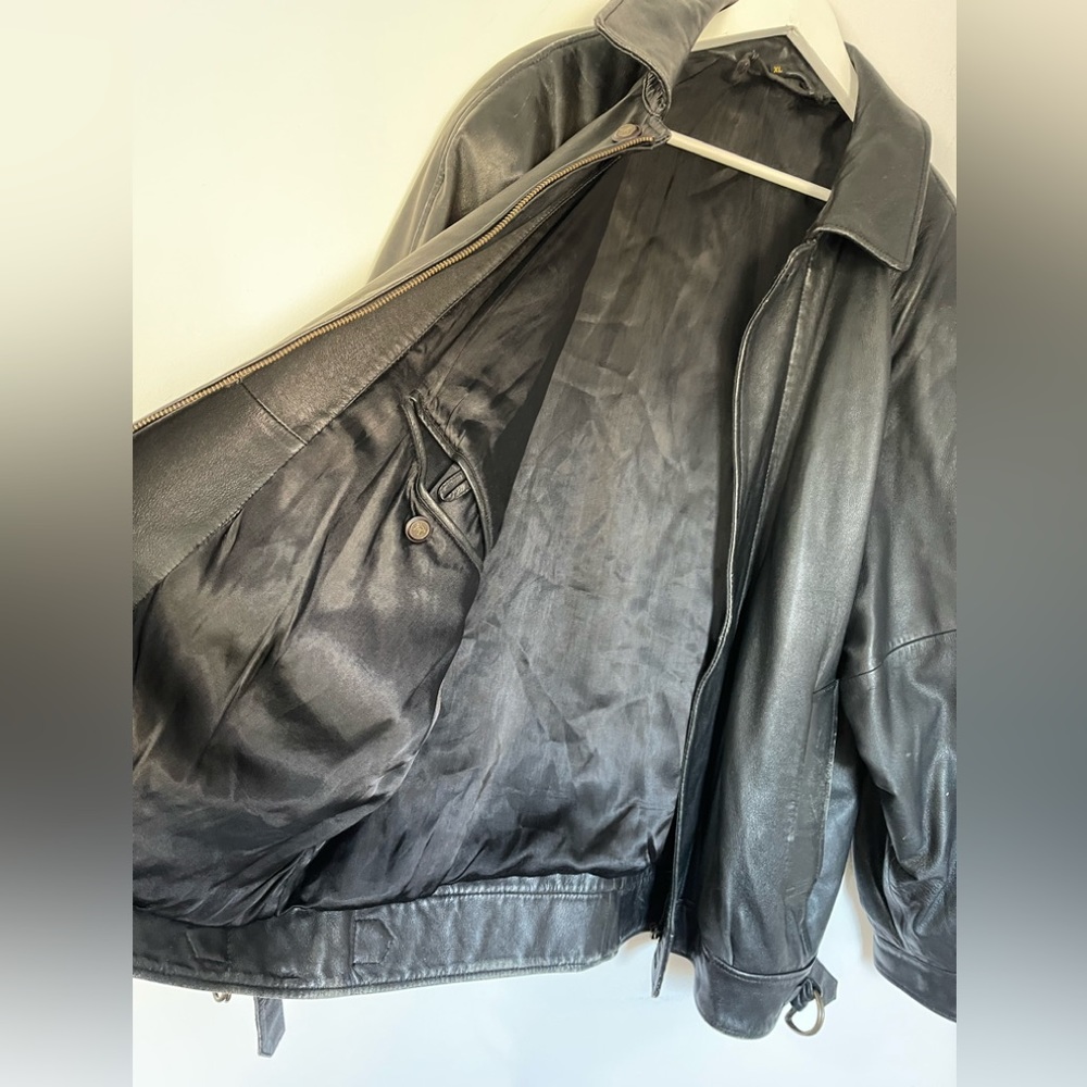 Vintage Mens Leather Jacket XL Black Biker Zip 90s Y2k - Picture 6 of 13